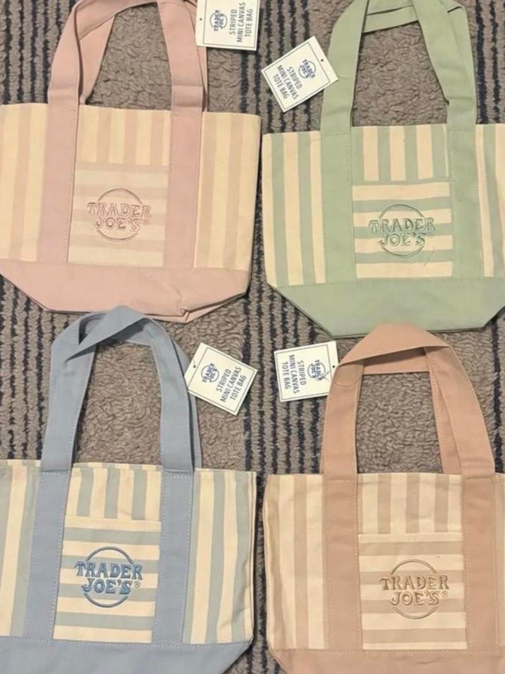 Trader Joe's Pastel Stripe Canvas Tote - Pink, Green, Blue, Beige